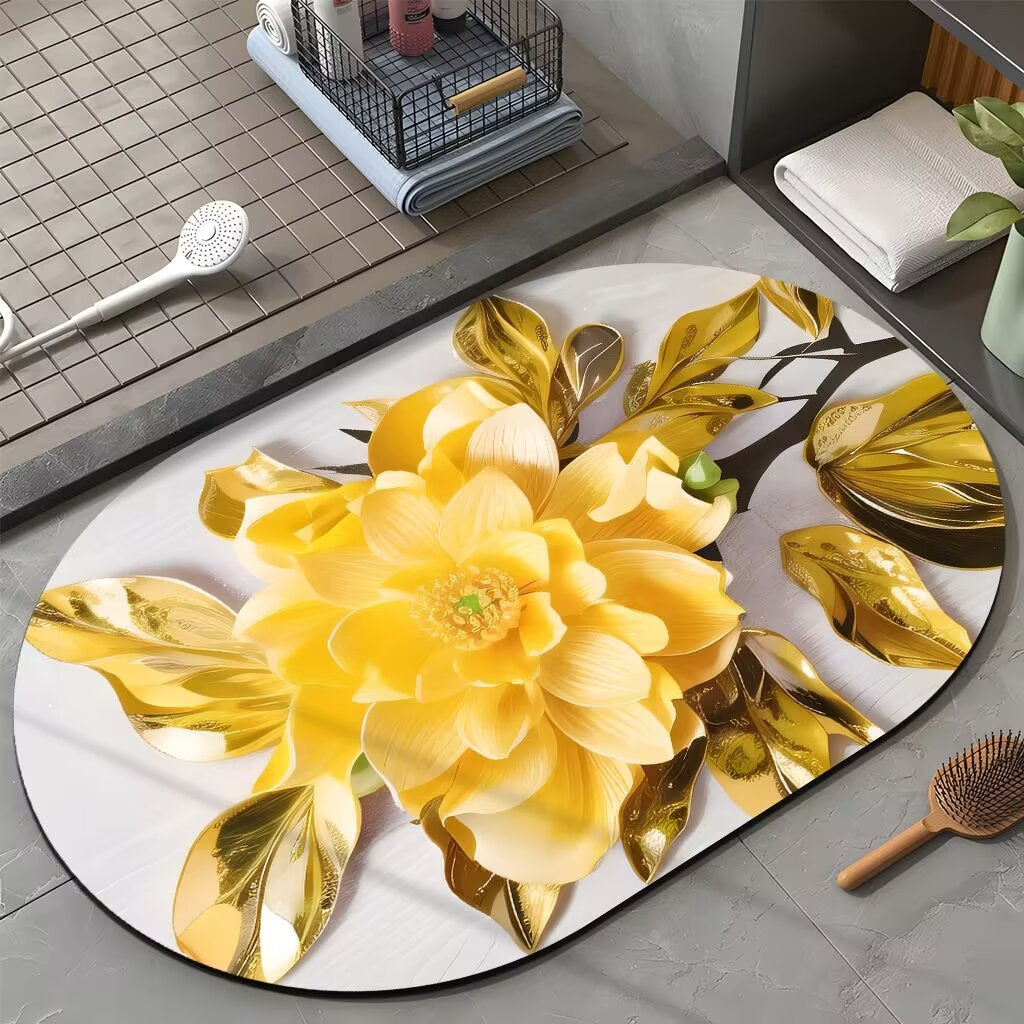 Floral Bath Mat – Non-Slip Oval Rug for Bathroom, Bedroom & Entryway
