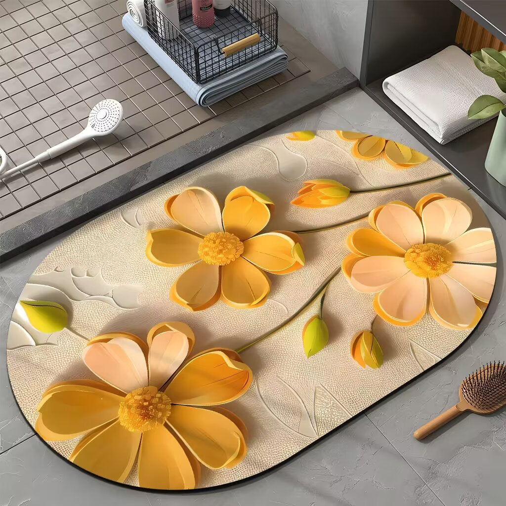 Floral Bath Mat – Non-Slip Oval Rug for Bathroom, Bedroom & Entryway